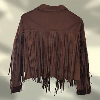 Fransenjacke im Wildleder-Look – Cowboyfranzen braun, Größe XL-36-44