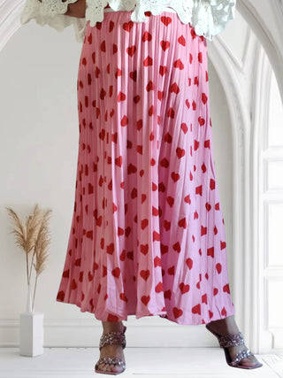 Plisseerock mit Herzchen – Rosa mit Rot,(tragbar von 38/40 bis 46)