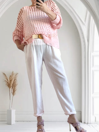 Grobstrickpulli in Netzoptik – Rosa, (36 bis 48)