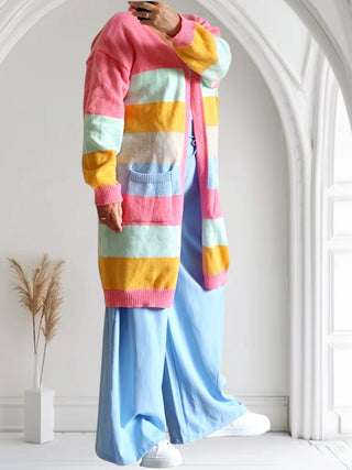 Kuscheliger Long Cardigan – Quergestreift XL-36-48