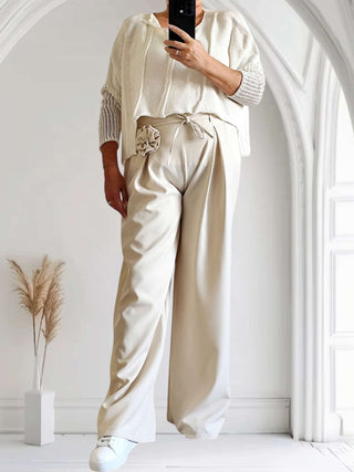 Elegante Hose mit weitem Bein – Beige, Größe 36 bis 42