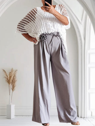 Grobstrickpulli Oversize – Weiß, Kurzarm, V-Ausschnitt, tragbar von Größe 36 bis 46