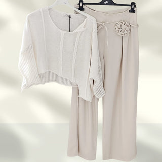 Elegante Hose mit weitem Bein – Beige, Größe 36 bis 42