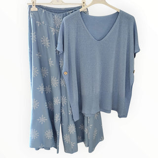 Culotte-Hose / Hosenrock mit Muster – Hellblau – tragbar von Größe 36 bis 44 TU
