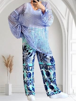 Oversized Grobstrickpulli – Kornblumenblau, tragbar von Größe 44/46 bis 54
