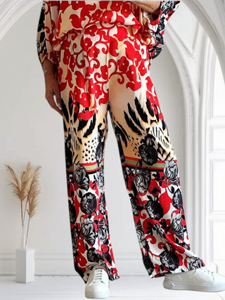 Zweiteiliges Set – Bluse & Hose geblümt in Rot 36-42