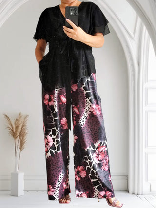 Hose mit Blumenmuster und Animal-Print-Mix – XL, tragbar von Größe 38 bis 44, kleine 46