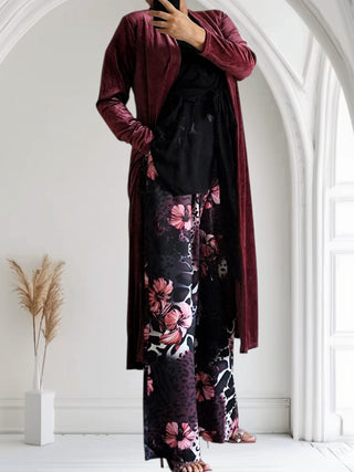 Nicky Long Mantel Cardigan in Pflaume – Größe M, tragbar von 36 bis 44