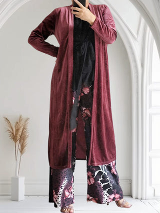 Nicky Long Mantel Cardigan in Pflaume – Größe M, tragbar von 36 bis 44