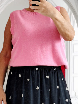 #O387 💗 Ärmelloser Oversize-Strickpulli in Pink – tragbar von Größe 36 bis 46