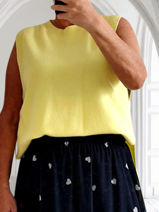 #O388 💛 Ärmelloser Oversize-Strickpulli in Gelb – tragbar von Größe 36 bis 46