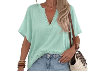 🌸 BLUSENSHIRT LENA MIT SPITZE & BLUMENSTICKEREI S126