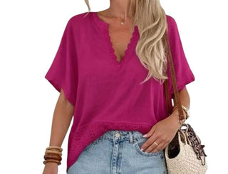 🌸 BLUSENSHIRT LENA MIT SPITZE & BLUMENSTICKEREI S126
