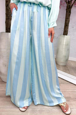 👖 HOSE „THEA“ T106 – LEICHTE SOMMERHOSE DAMEN WIDE LEG GESTREIFT MIT SATINDETAILS