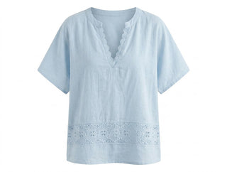 🌸 BLUSENSHIRT LENA MIT SPITZE & BLUMENSTICKEREI S126